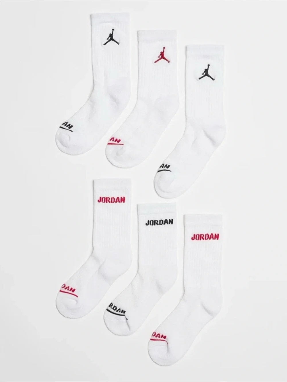Nike Air Jordan White Crew Socks with Red and Black Logo - 6 Pack
